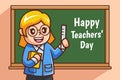 Cartoon Teacher teaches in front of chalk board illustration Royalty Free Stock Photo