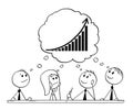 Cartoon of Team of Businessmen During Brainstorming Thinking About Success and Growth Graph