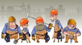 Cartoon team of men in helmets and clothing workers-builders Royalty Free Stock Photo