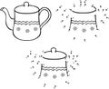 Cartoon teapot. Vector illustration. Coloring and dot to dot game for kids