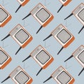 Cartoon technic seamless pattern with grey tv ornament. Light blue background Royalty Free Stock Photo