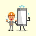 Cartoon a technician and smartphone character