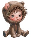 Cartoon teddy bear -baby girl with curled hairs