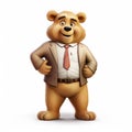 Cartoon Teddy Bear In Business Suit: Bold And Energetic 3d Rendered Portrait