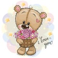 Cartoon Teddy Bear with flowers