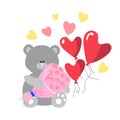 Illustration gray Teddy bear with pink flowers Royalty Free Stock Photo