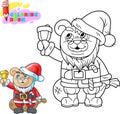 Cartoon teddy bear santa claus. coloring book, funny illustration