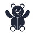Cartoon teddy bear toy object for small children to play, silhouette style icon Royalty Free Stock Photo