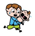 Cartoon Teen Boy holding crying baby Royalty Free Stock Photo