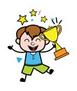 Cartoon Teen Boy holding Trophy Royalty Free Stock Photo