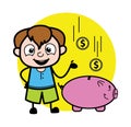 Cartoon Teen Boy saving money in piggy bank