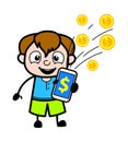 Cartoon Teen Boy showing Mobile Money