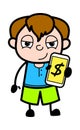 Cartoon Teen Boy Showing Money in Cell Phone