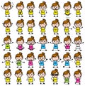 Cartoon Teen Girl Poses Collection - Set of Various Vector illustrations