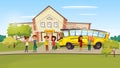 cartoon teen kids near school bus Royalty Free Stock Photo