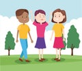 Cartoon teenage friends in the park, colorful design