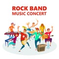 Cartoon Teenage Rock band. Concept music concert background vector illustration. Royalty Free Stock Photo