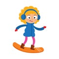 Cartoon teenaged girl with snowboard, cartoon vector illustration