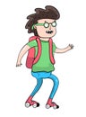 Cartoon teenager roller skating, vector illustration Royalty Free Stock Photo