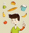 Cartoon teenager shows healthy food Royalty Free Stock Photo