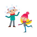 Cartoon teenages in winter clothes, cartoon vector illustration Royalty Free Stock Photo
