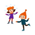 Cartoon teenages in winter clothes, cartoon vector illustration Royalty Free Stock Photo