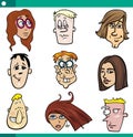 Cartoon teens characters faces set Royalty Free Stock Photo