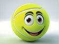 Cartoon tennis ball on a white background isolated. 3D illustration with expressive eyes and a happy smile Royalty Free Stock Photo
