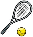 Cartoon tennis racket and yellow ball