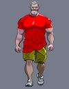 Cartoon tense man bodybuilder goes