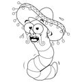 Cartoon tequila worm. Vector black and white coloring page.