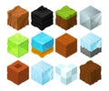 Cartoon texture illustration on different isometric blocks for game design