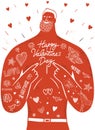 Mighty sexy red men with tattoos and Valentine`s Day greeting Royalty Free Stock Photo