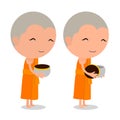 Cartoon Thai Monk receive food