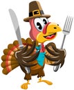 Cartoon Thanksgiving Turkey Fork Knife Royalty Free Stock Photo