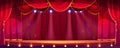 Cartoon theater concert stage with red curtain