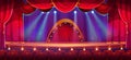 Cartoon theater stage with red curtains