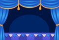 Cartoon theatre stage. Empty theater scene clipart with blue curtains, broadway performance circus show opera concert or