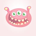 Cartoon thee eyed monster head illustration