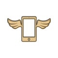 Cartoon theme brown mobile phone with angel bird wing