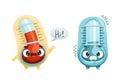 Cartoon Thermometer Character Greeting Saying Hi and Freezing with Cold Vector Set