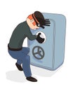 Cartoon thief breaks into a safe.