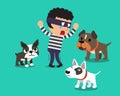 Cartoon a thief and dogs Royalty Free Stock Photo