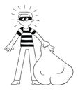 Cartoon thief has a sack in his hand and has been caught, vector illustration