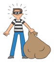 Cartoon thief has a sack in his hand and has been caught, vector illustration Royalty Free Stock Photo