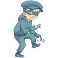Cartoon thief in mask with keys