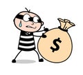 Cartoon Thief Trying to Carry Cash Bundle Vector
