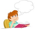 Cartoon thinking boy with book. Royalty Free Stock Photo