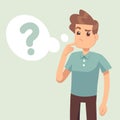 Cartoon thinking man with question mark in think bubble vector illustration Royalty Free Stock Photo