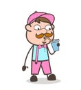 Cartoon Thirsty Worker Drinking Energy-Drink Vector Illustration
